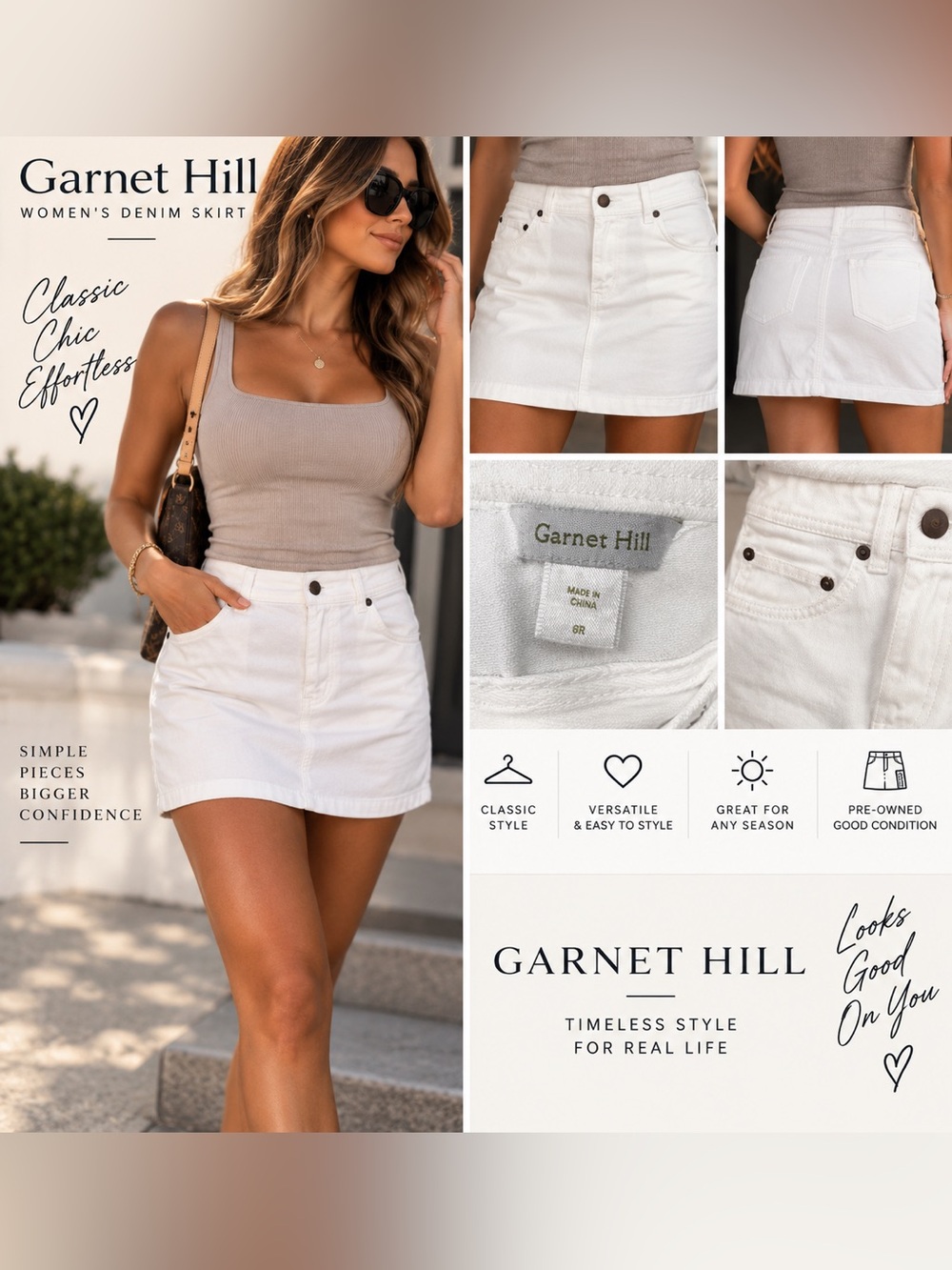 Garnet Hill White Denim Mini Skirt size 8